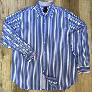 TaylorByrd Button Down Long Sleeve Stripped Men’s Shirt| XXL